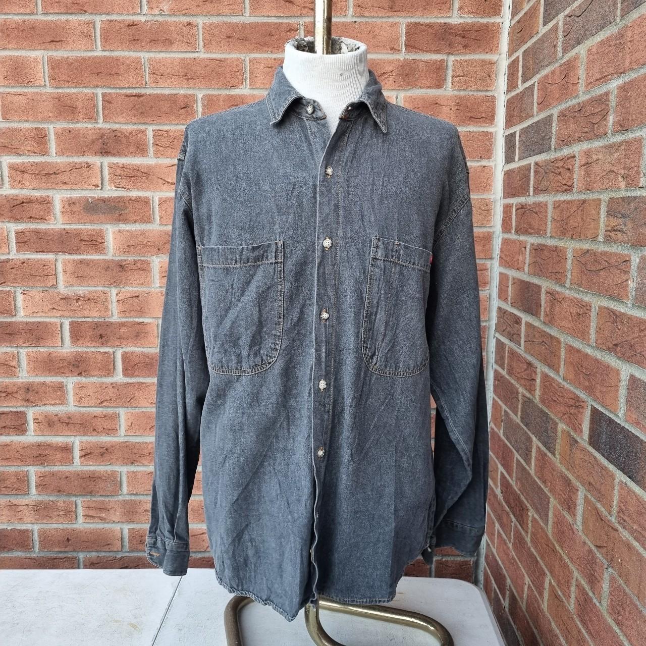 Vgc Wrangler light charcoal blue denim prison shirt.... - Depop