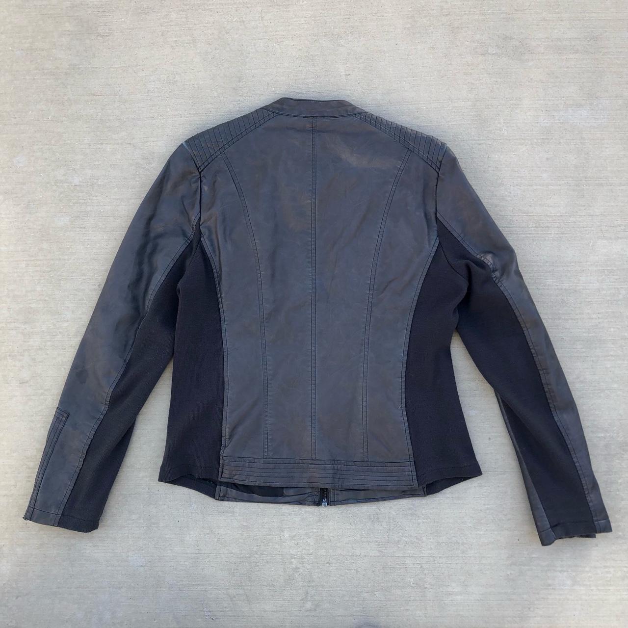 faded black faux-leather racing jacket • preloved... - Depop