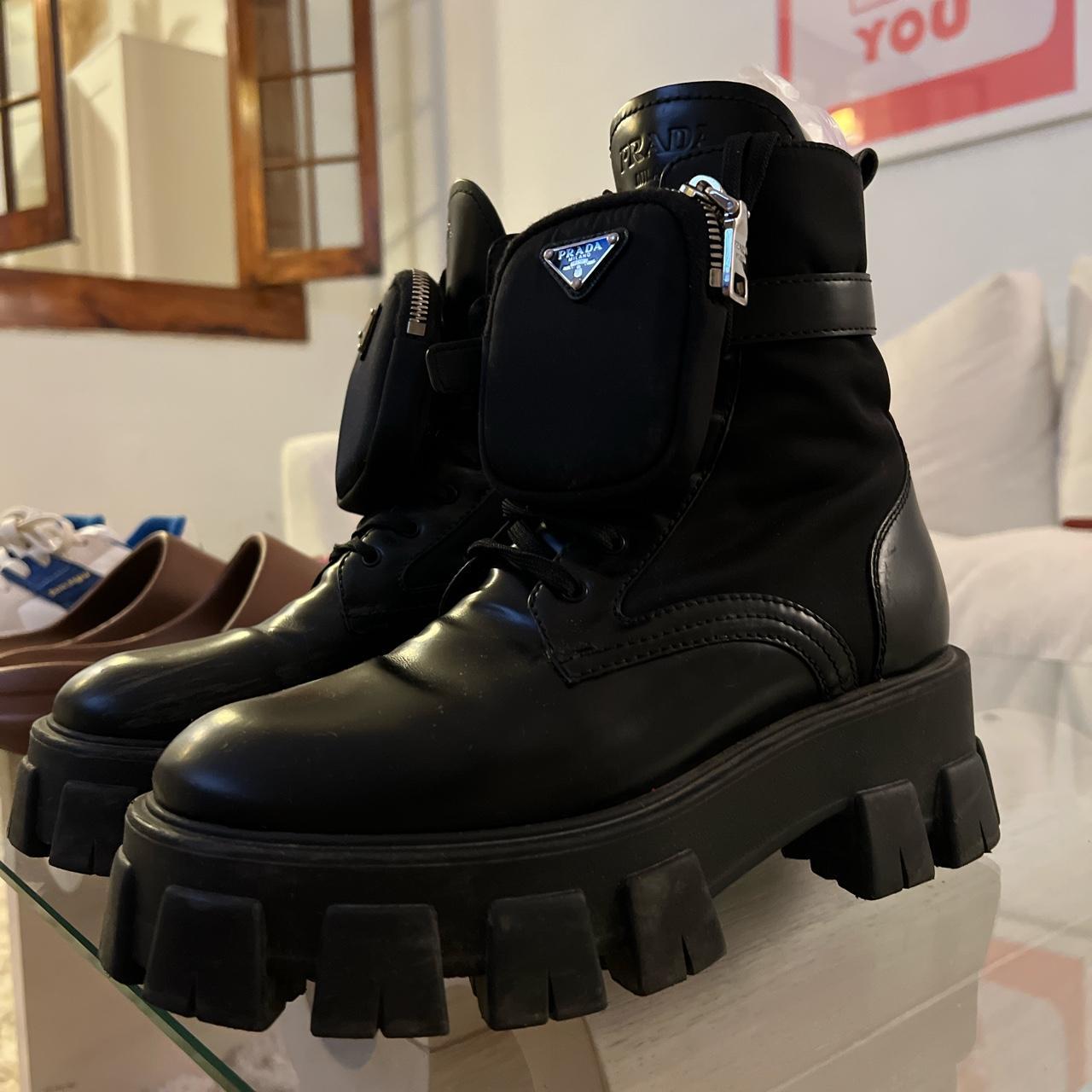 Prada Leather Zip Pocket Combat Boots🕷🖤 Size: US | Depop