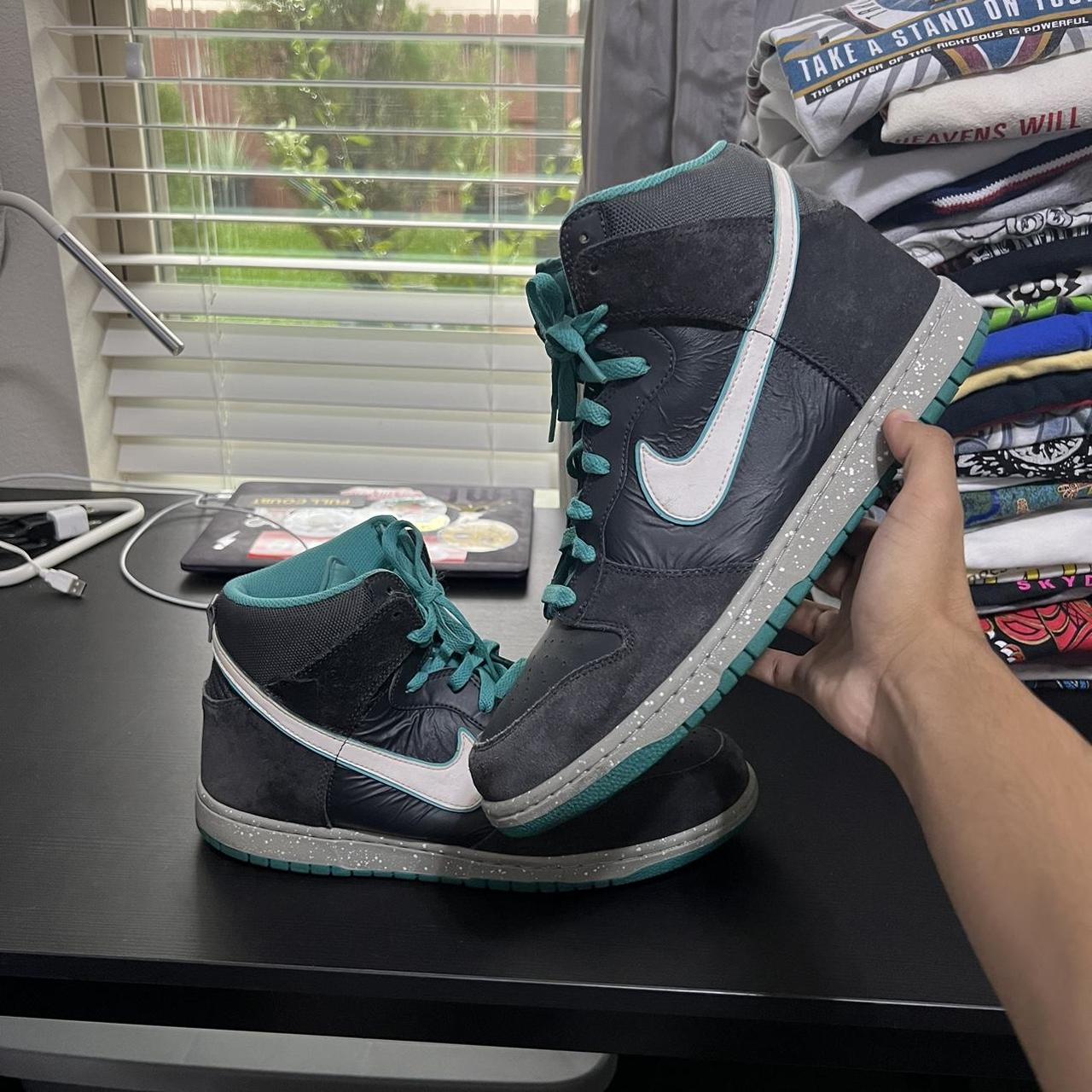 Size 13 - Nike Dunk High Anthracite Turquoise Good... - Depop