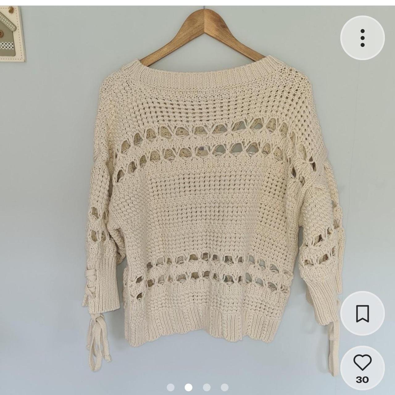 Zara Women's Beige Ribbed Knit Oversized Pullover - Depop