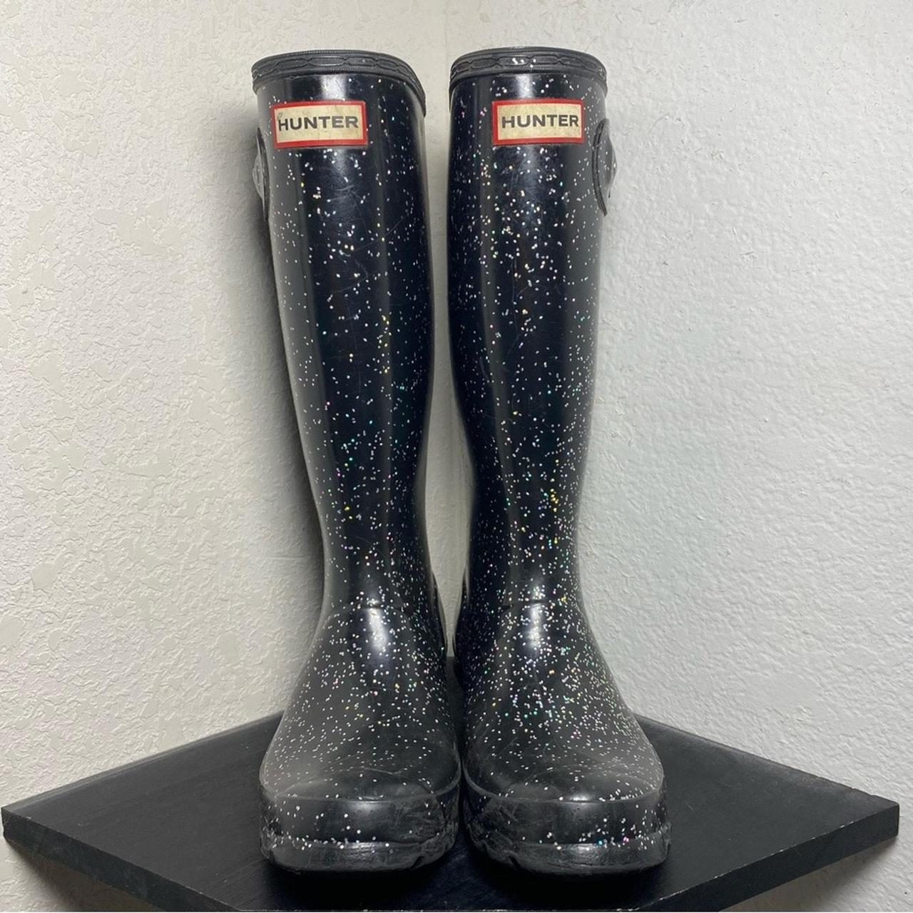 Hunter glitter black rubber rain boots women 5 In. Depop