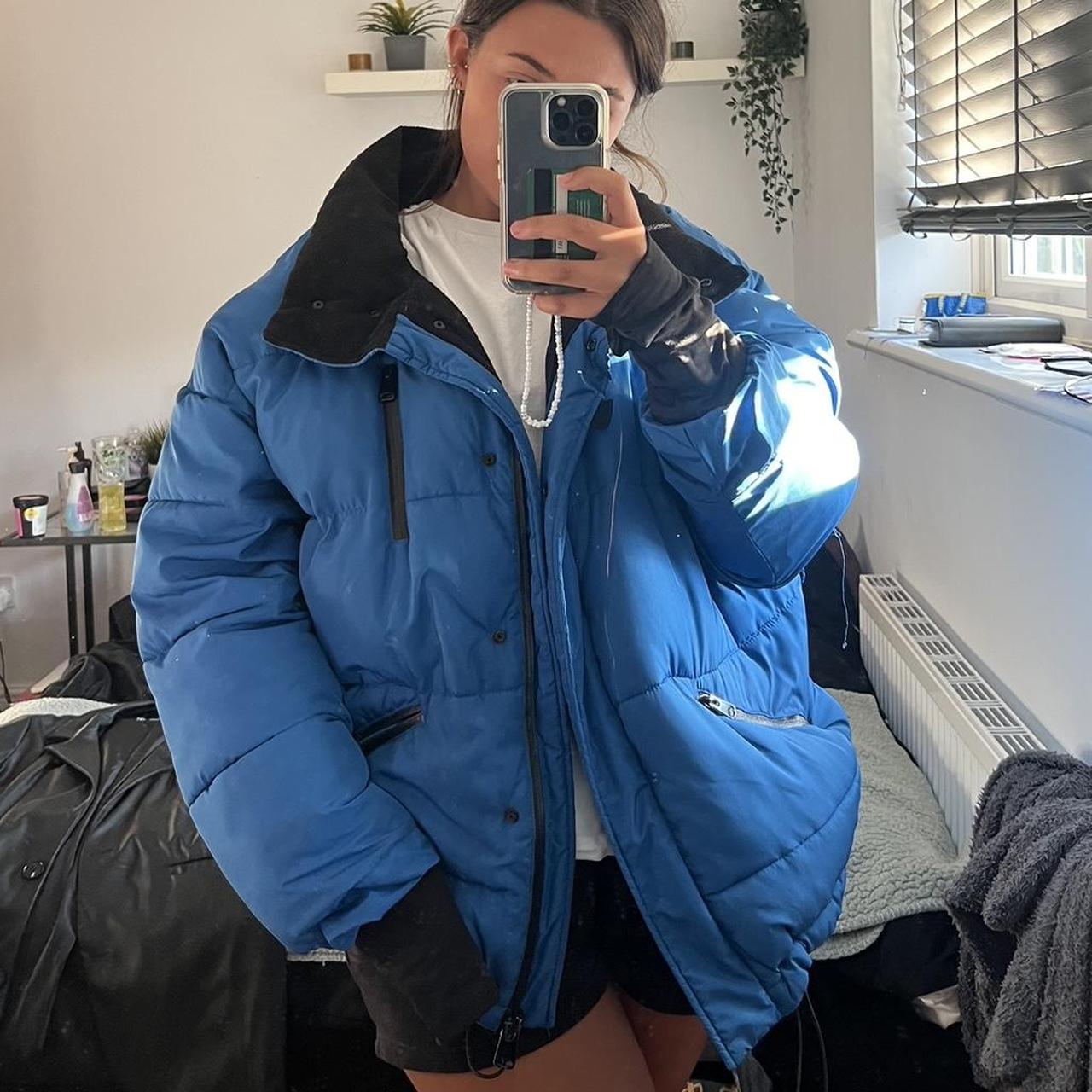 urban outfitters blue coat quit oversized with build... Depop
