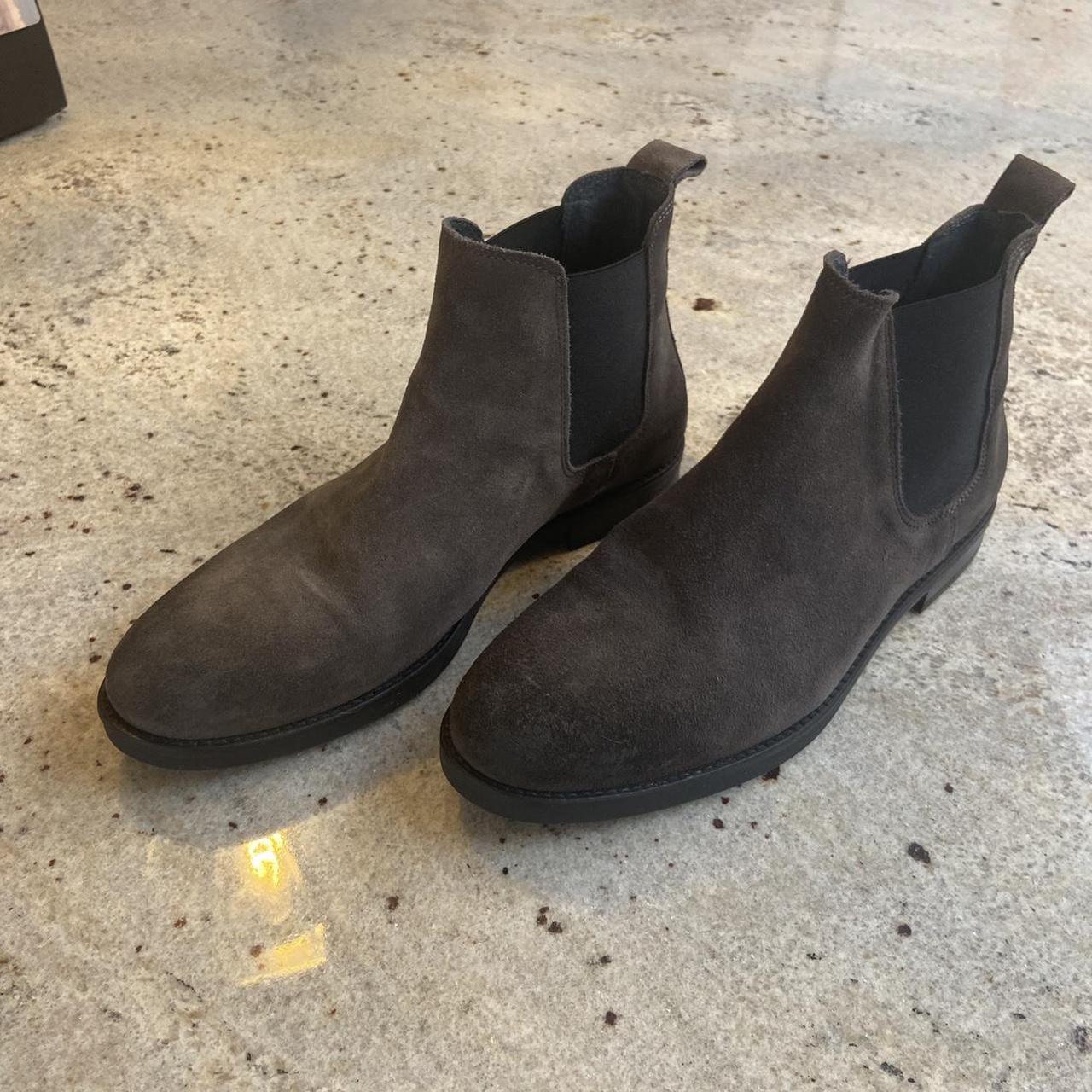GREY SUEDE CHELSEA BOOTS - Like New, Worn Once -... - Depop