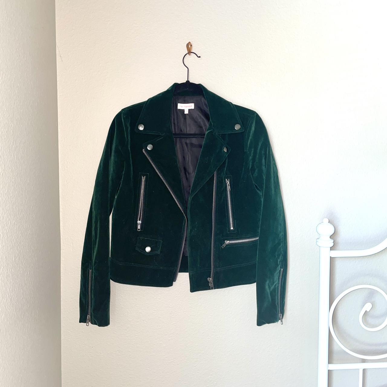 Emerald green velvet biker jacket with a zip up. Depop