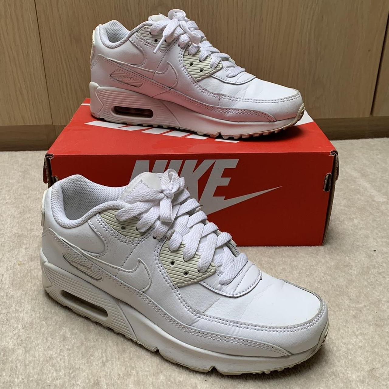 Nike air max 90 white Silver White size 4. Depop