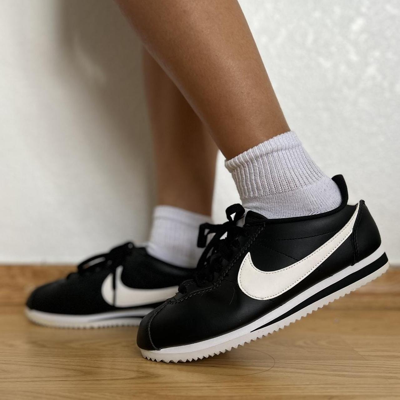 Nike women's classic cortez outlet leather shoe - white/black-white