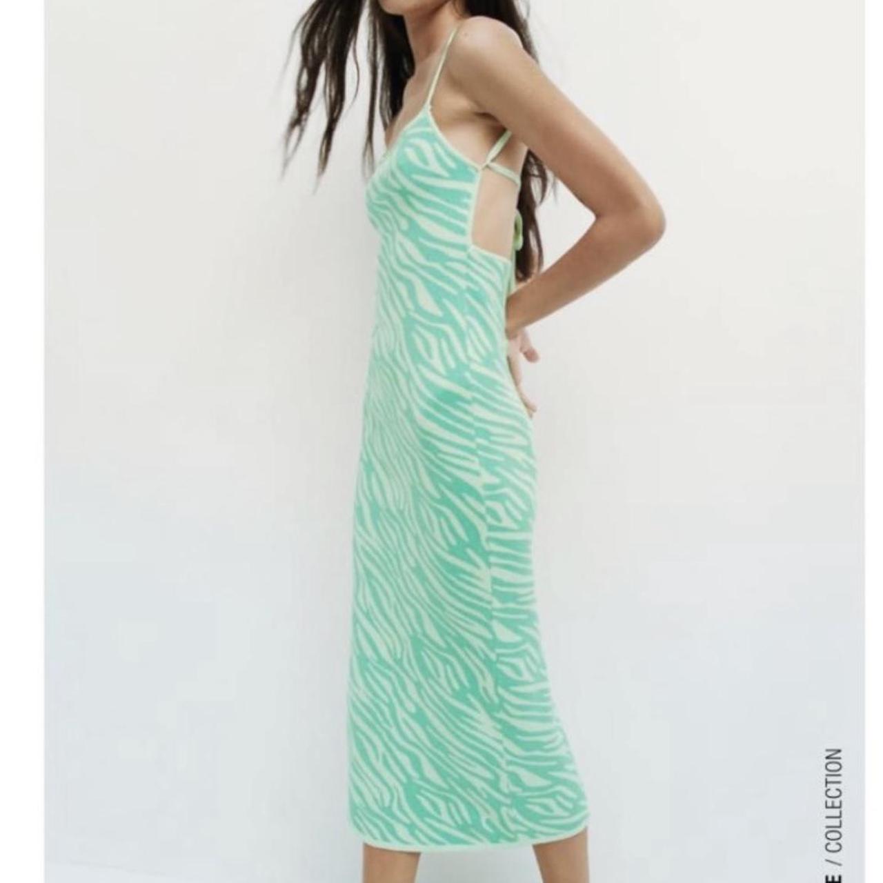 Gorgeous Zara mint green zebra print dress Knitted... - Depop