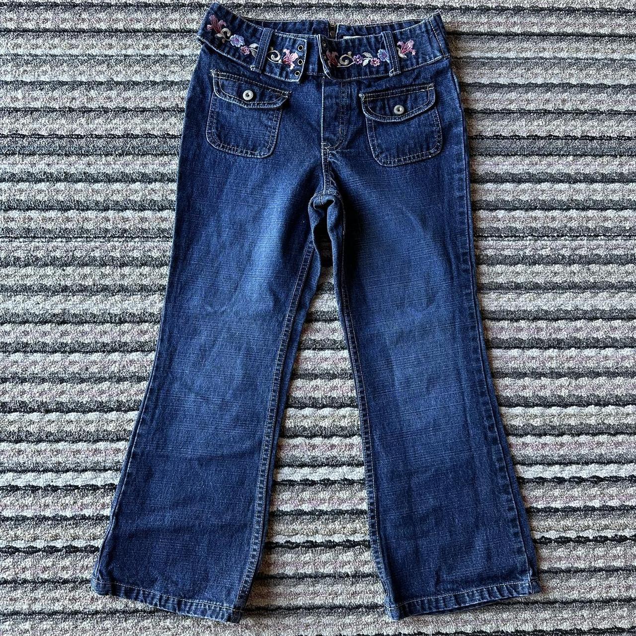 2000s Jeans embroidered belt detail, zippered... Depop