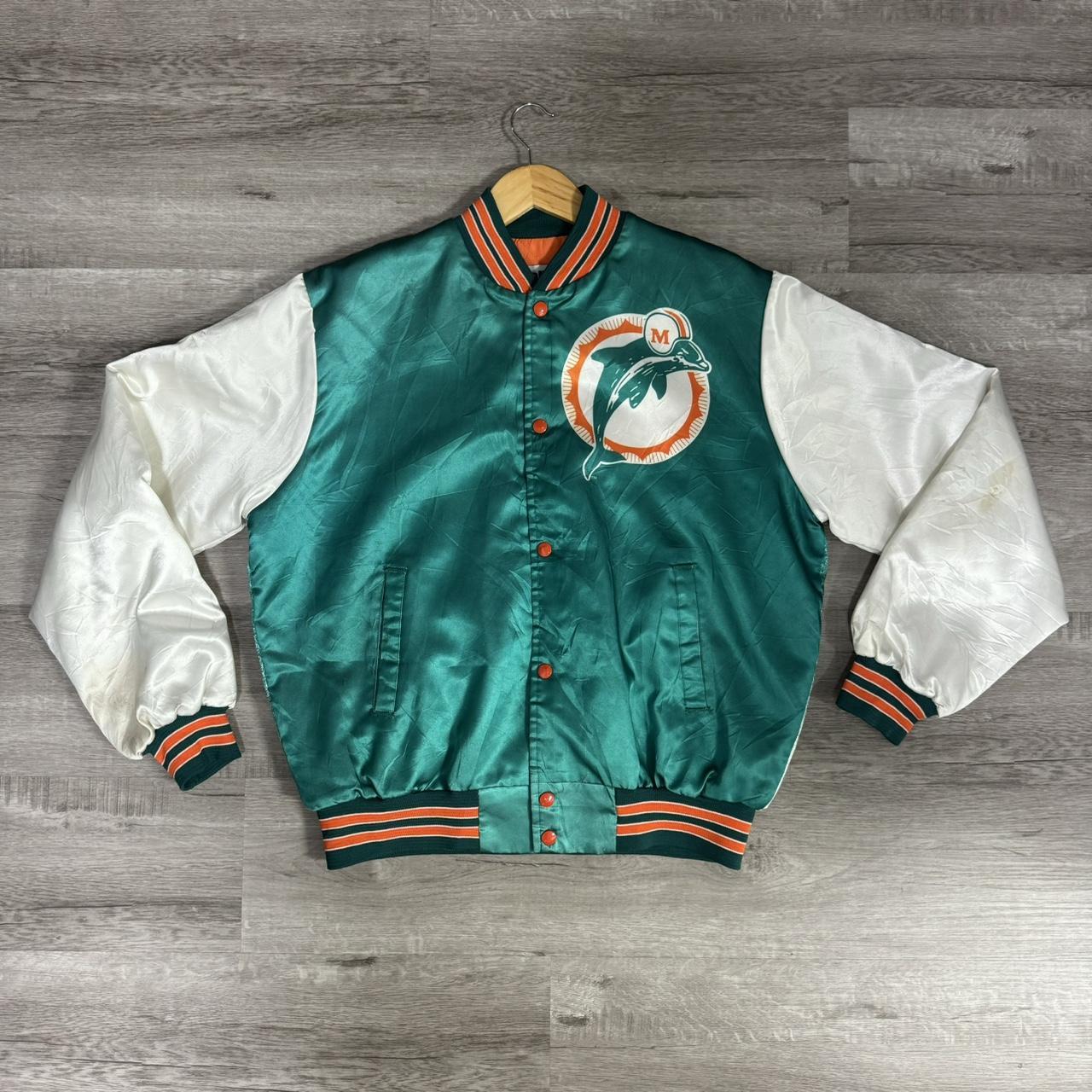 Vtg NFL Chalk Line Jacket Miami Dolphins turquoise - Depop