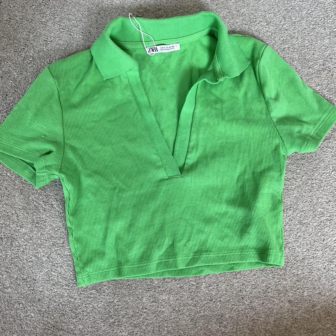 zara green cropped top never worn size s Depop