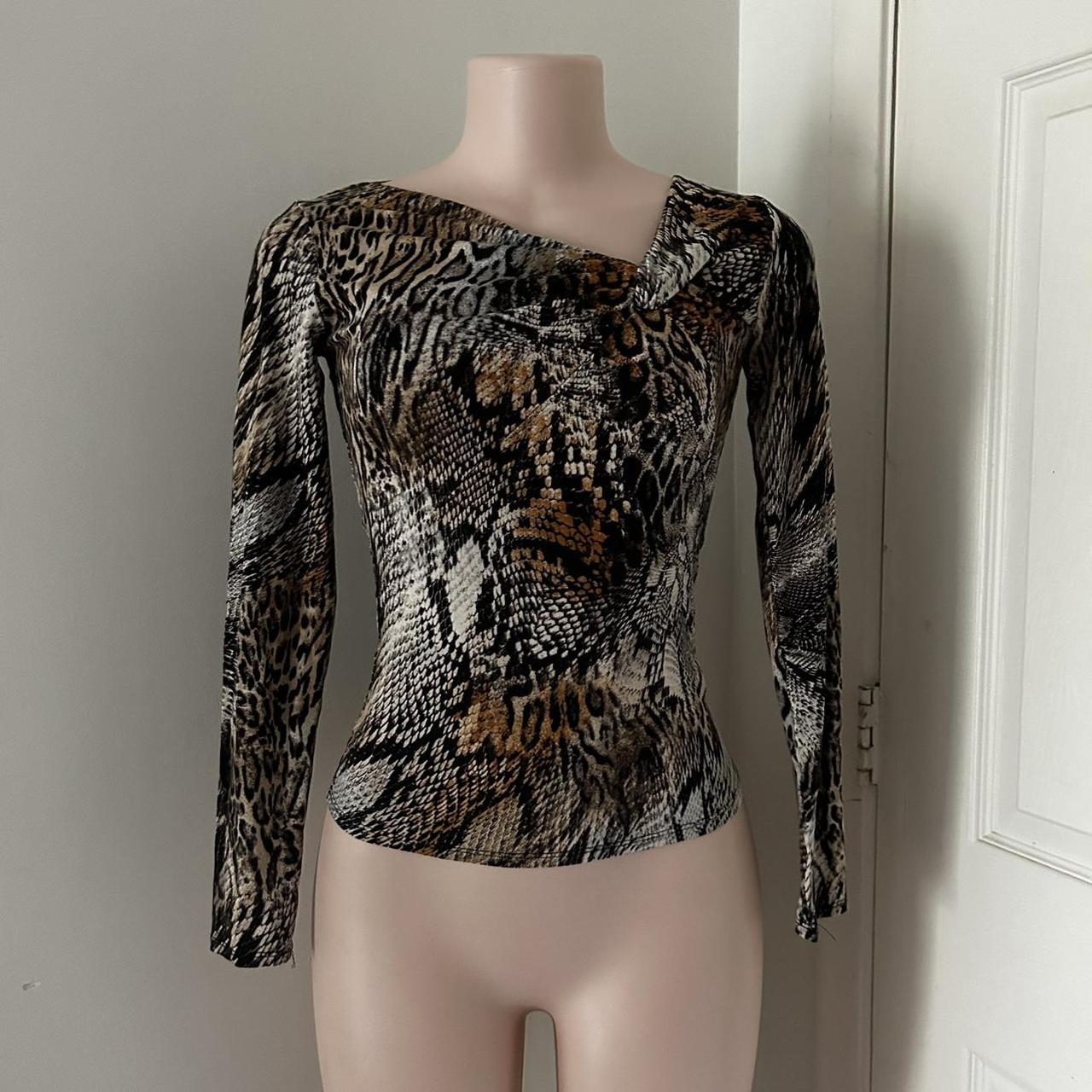 y2k leopard snakeskin print long sleeve top ☆... - Depop