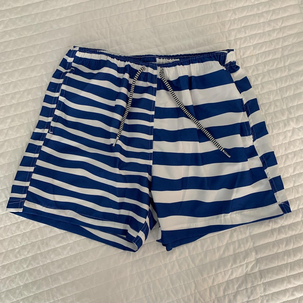 Men's Blue and White Swim-briefs-shorts