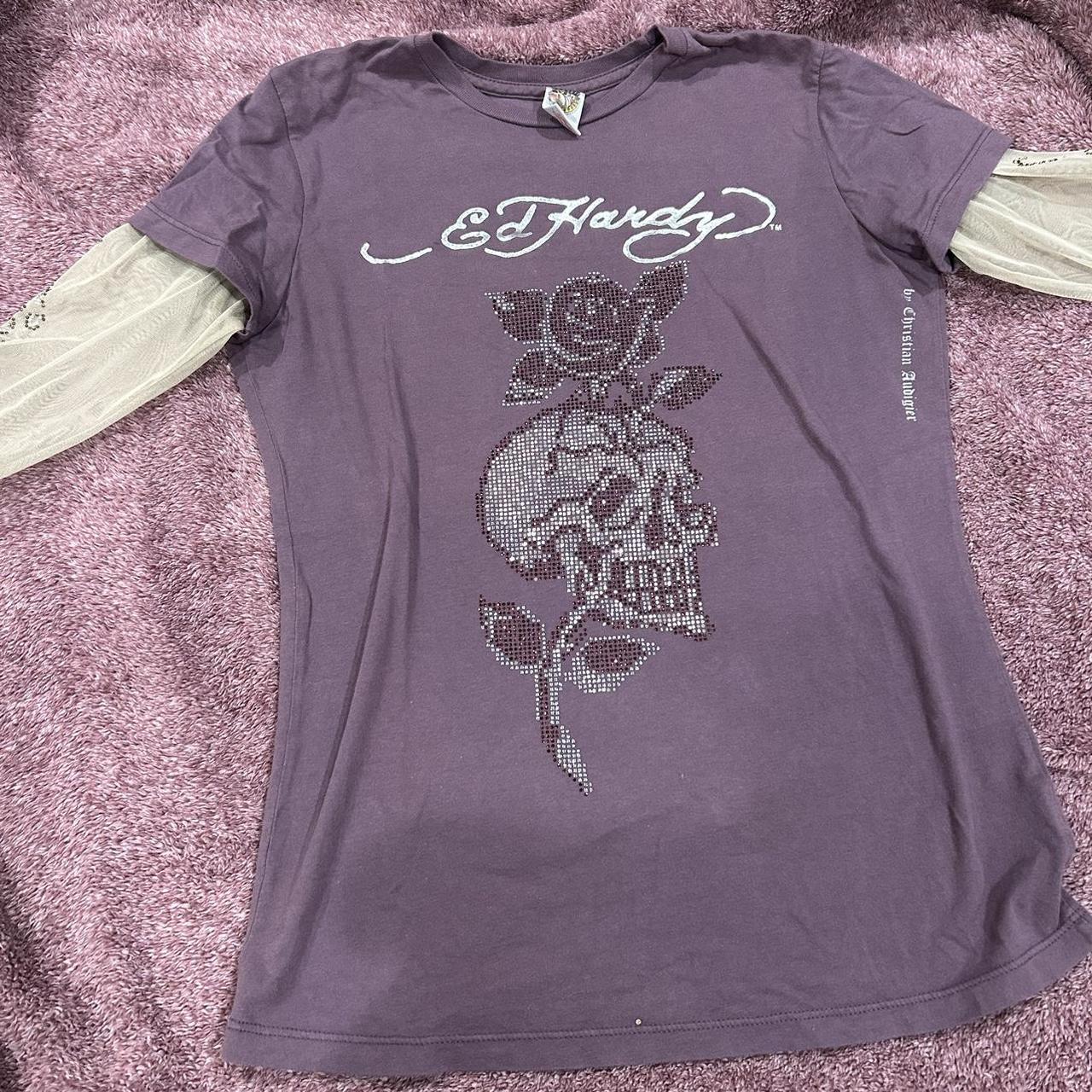 Ed hardy purple long sleeve - the sleeve material is... - Depop