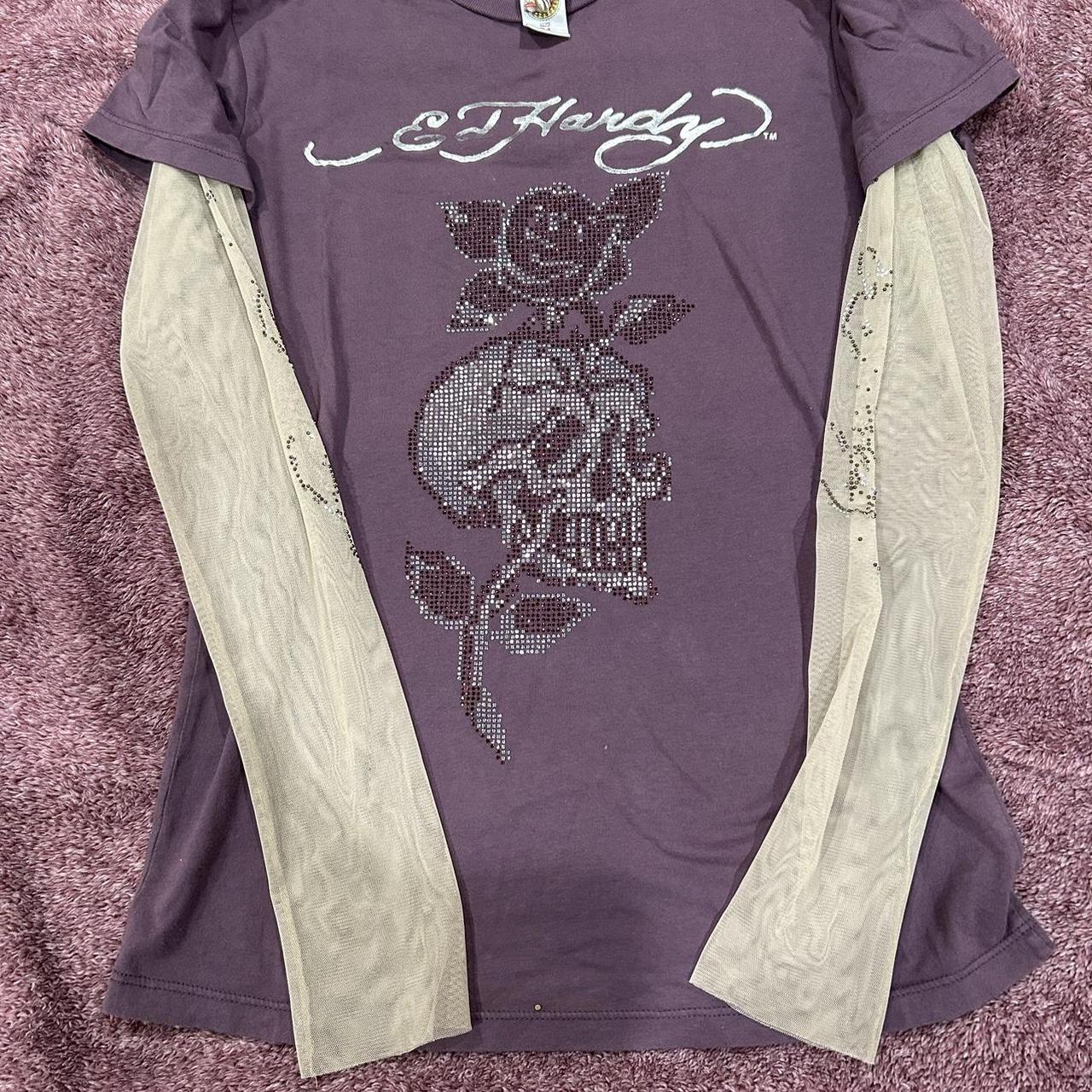 Ed hardy purple long sleeve - the sleeve material is... - Depop