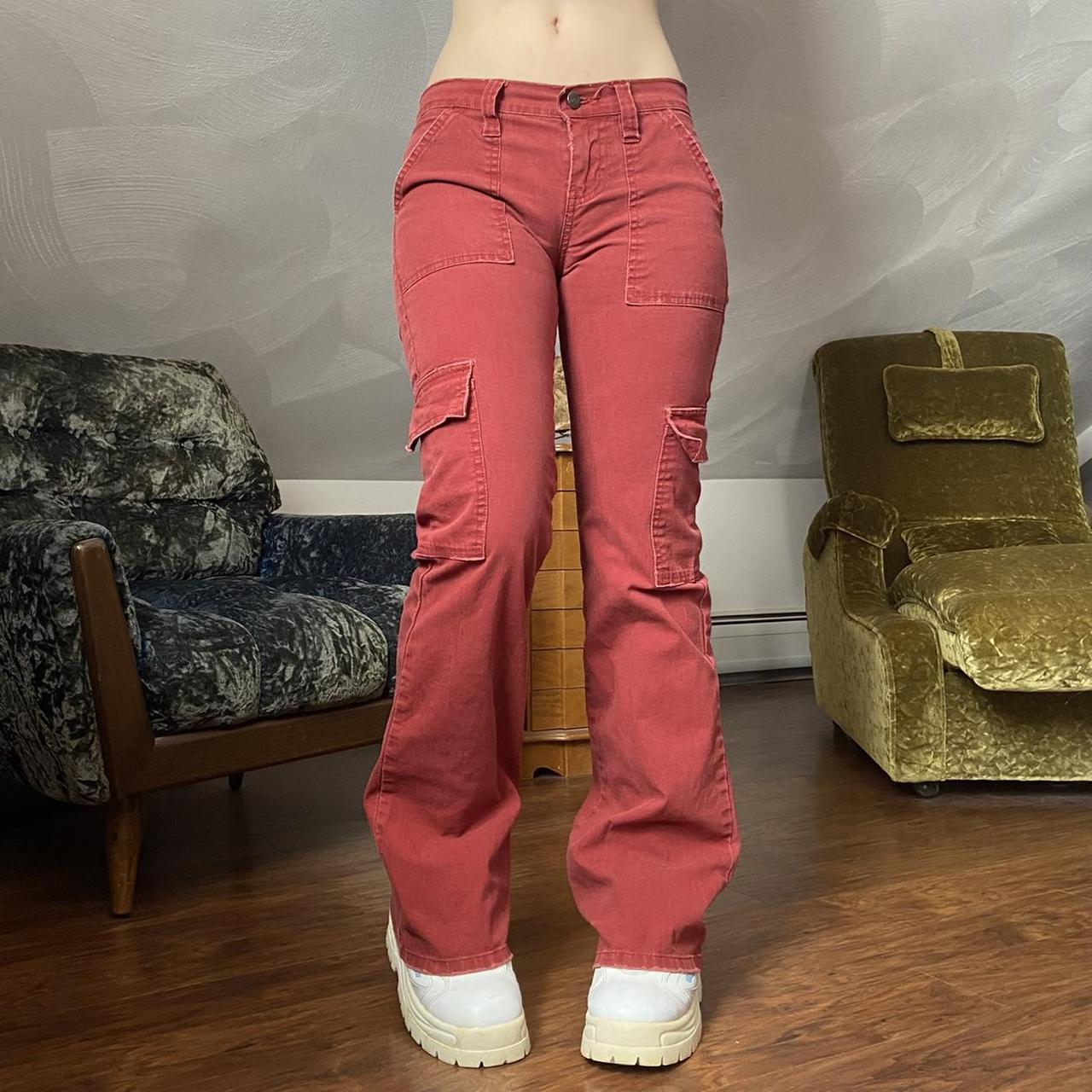 Red Low Rise Cargo Trousers