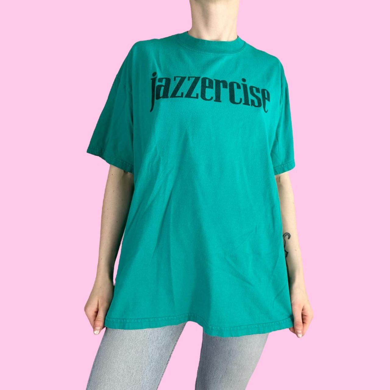 Vintage 90s Teal Blue Jazzercise T-shirt Pullover - Depop