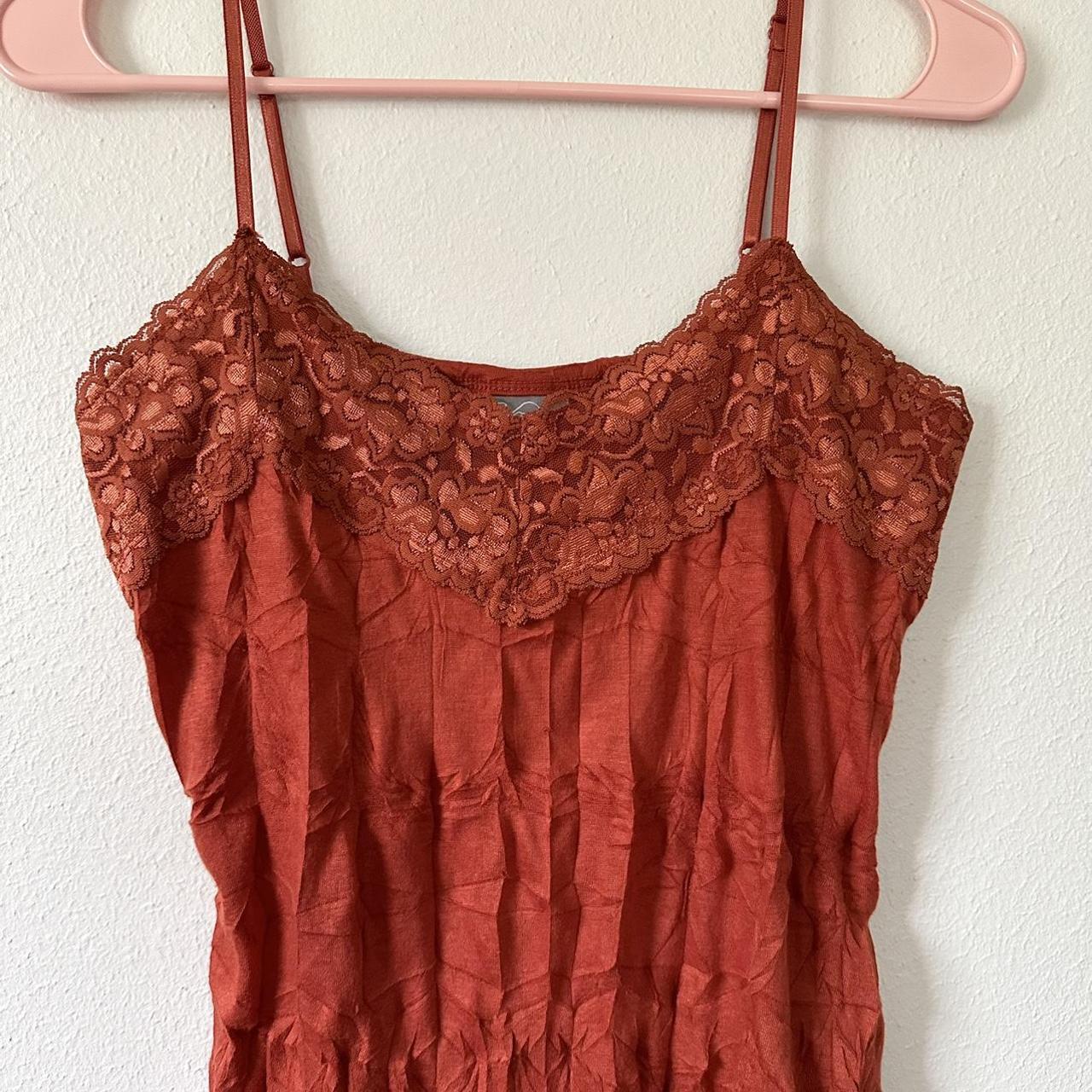 Y2K Orange Textured Lace Croquette Babydoll Tank Top... - Depop