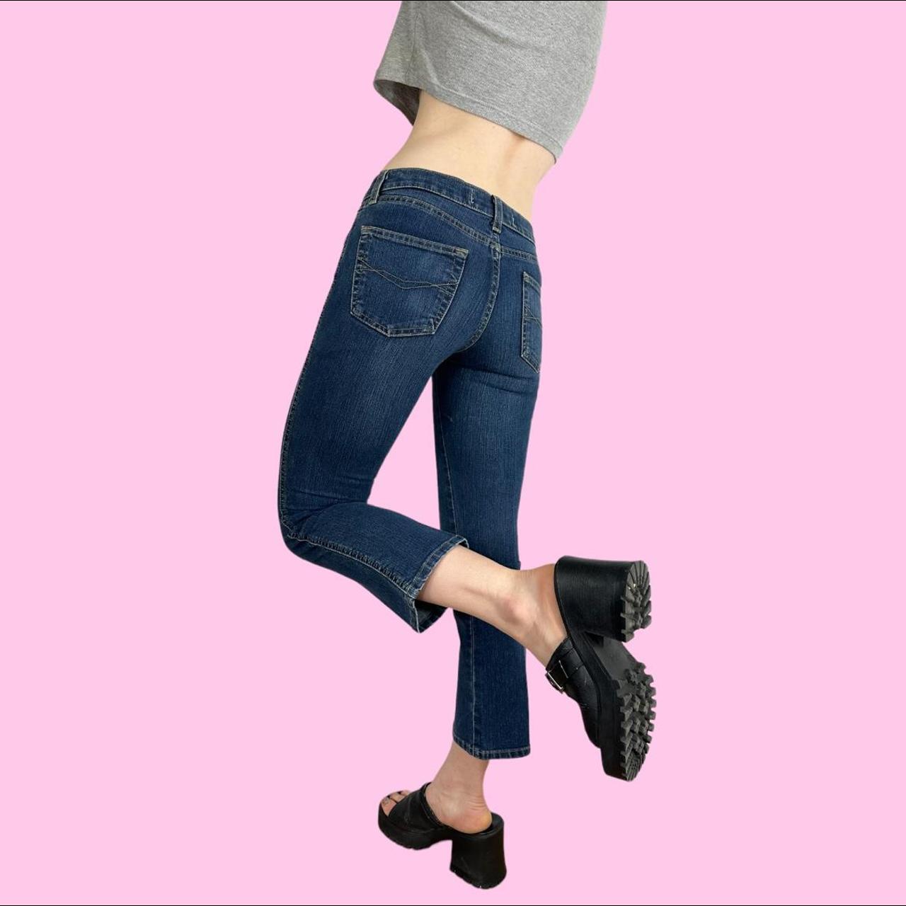 Y2K Low Rise Flare Leg Cropped Capri Jeans Button... - Depop