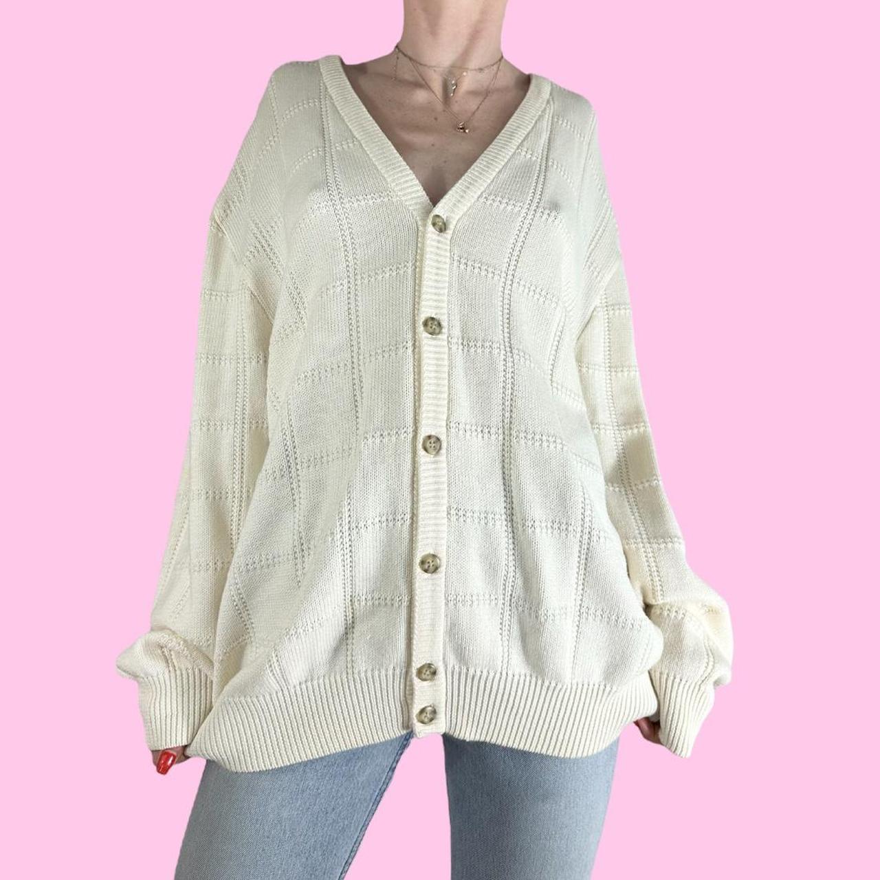 Vintage Cream Textured Grandpa Cardigan Button Depop