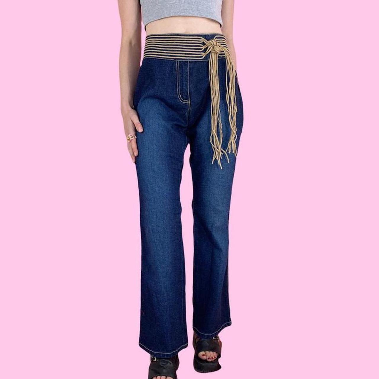 Vintage y2k mid-waisted flared shops lace-up jeans