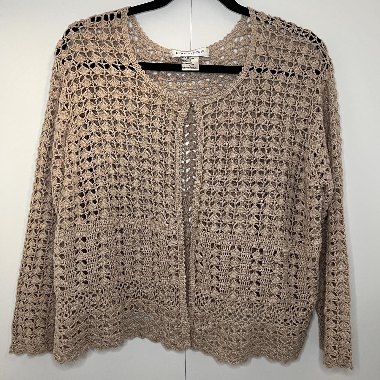 beige crocheted cardigan 🧶 has a hook and eye... - Depop