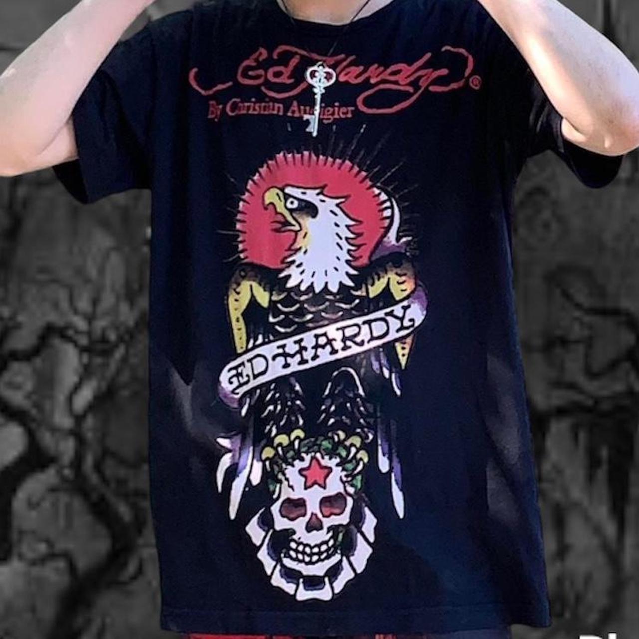 Rare vintage Ed Hardy black and red graphic shirt... - Depop