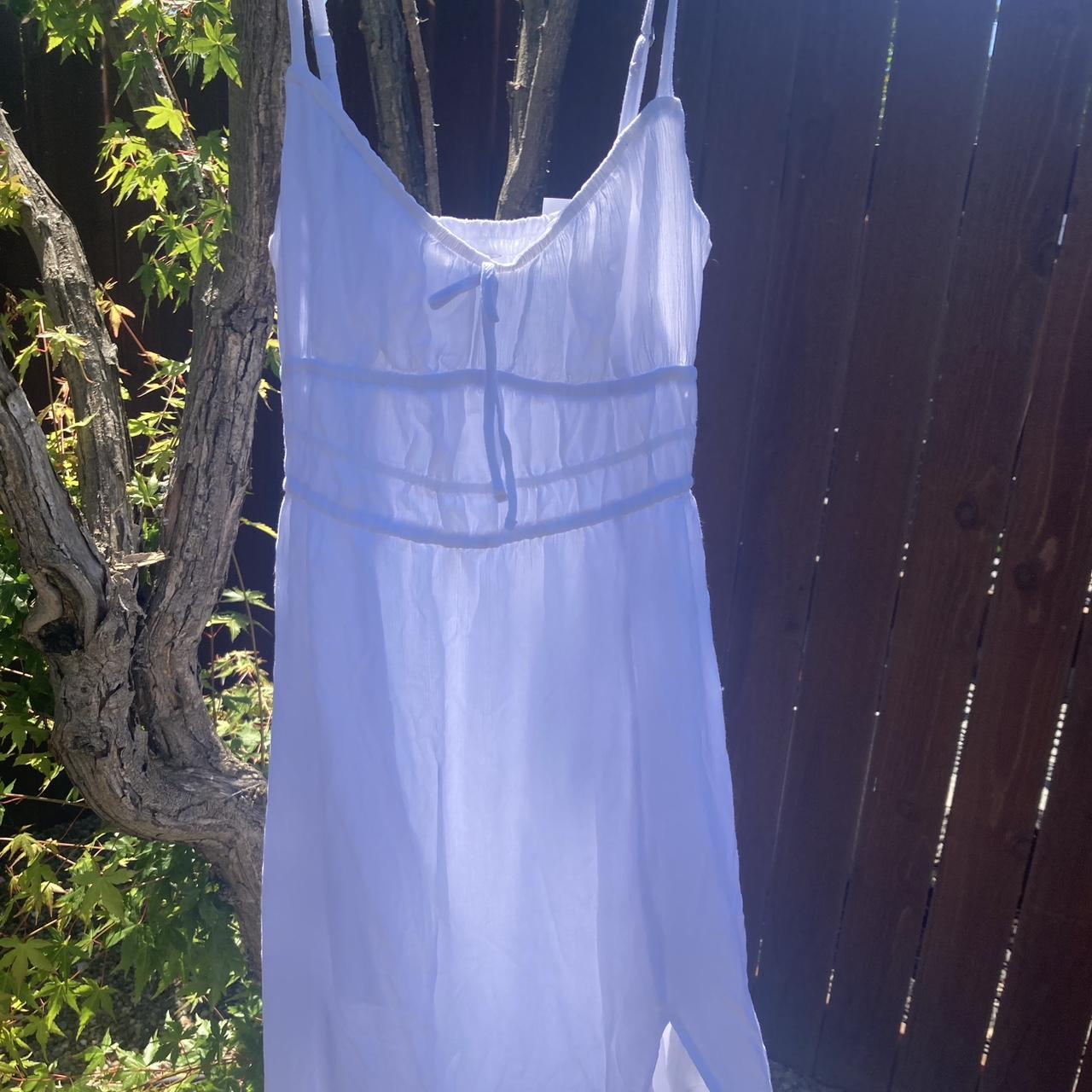 white Hollister maxi sundress, with a slit on one... - Depop