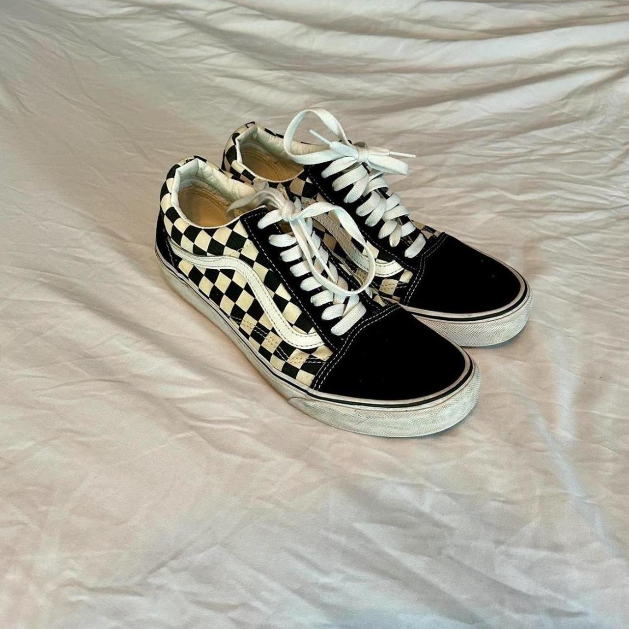 Black and White Checkered Vans Old Skool Sk8. Depop