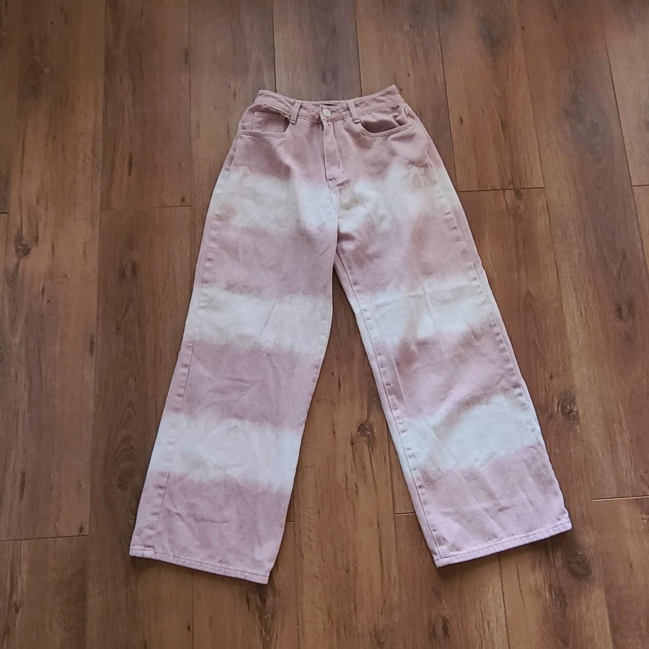 Pink Tones Tie Dye Mid Rise Baggy Wide Leg Jeans - Depop