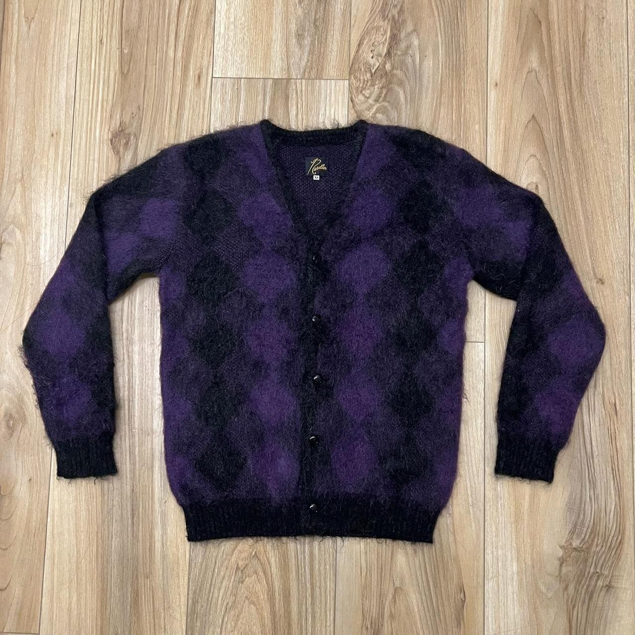 NEEDLES mohair purple diamond cardigan serious... - Depop