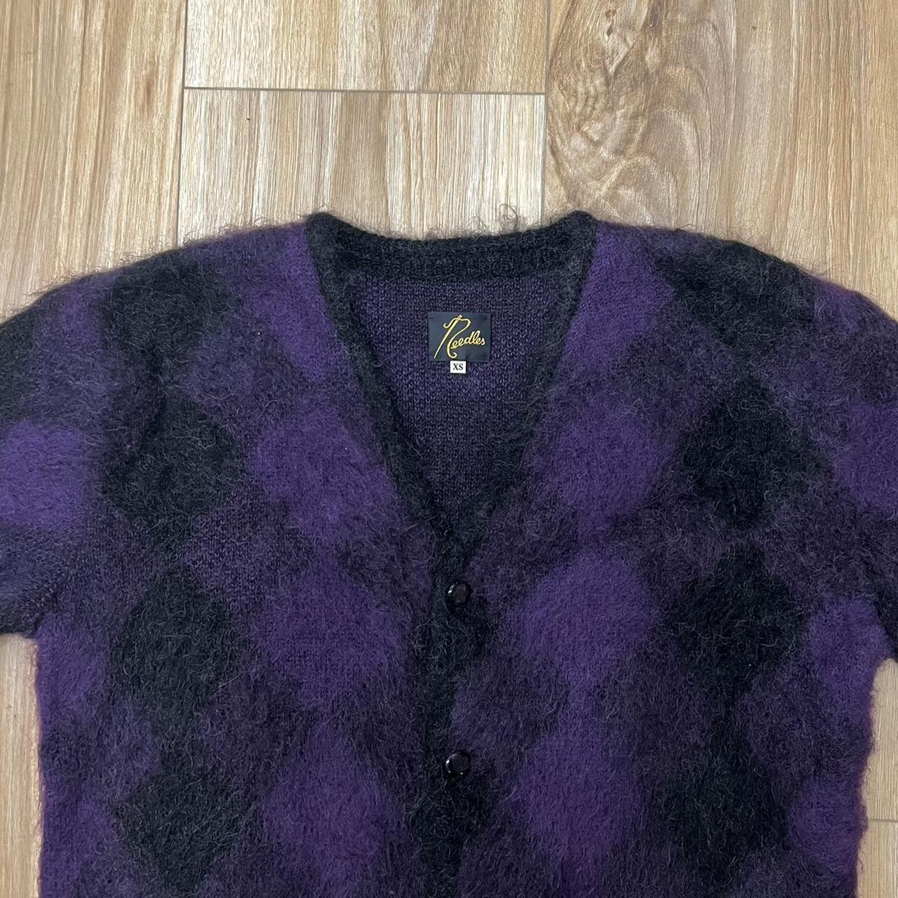 NEEDLES mohair purple diamond cardigan serious... - Depop