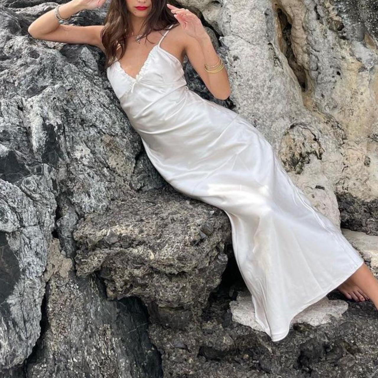 Motel Rocks Satin White Slip White Solid Color Spaghetti Strap