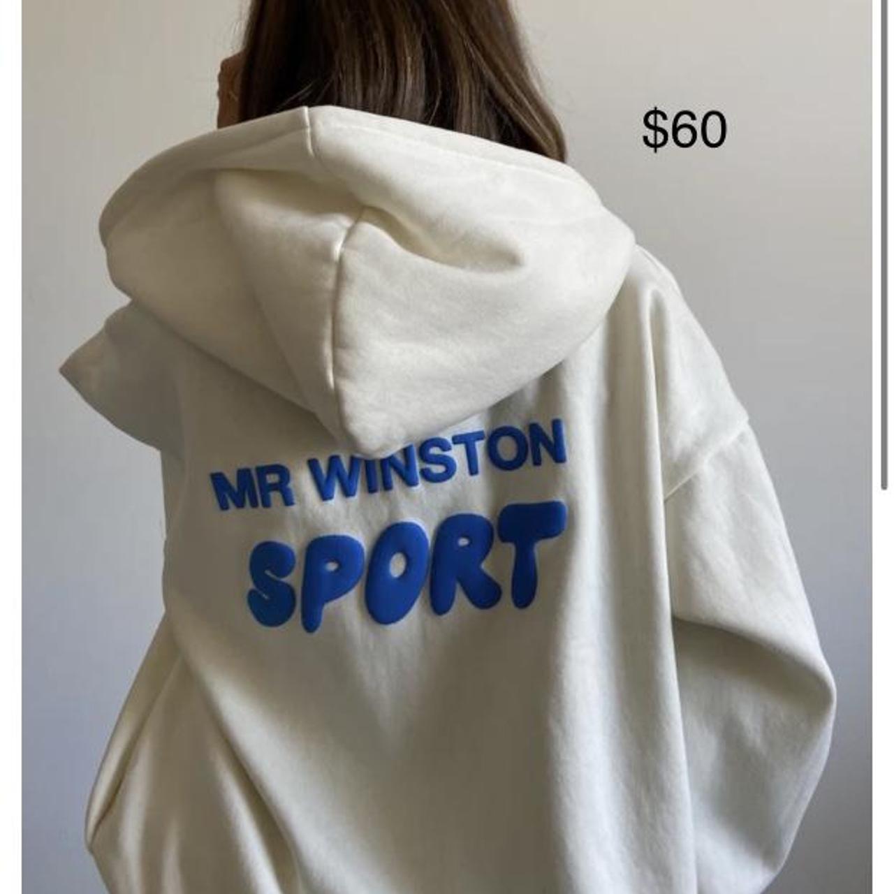 Mr Winston Women's White and Blue Hoodie Depop