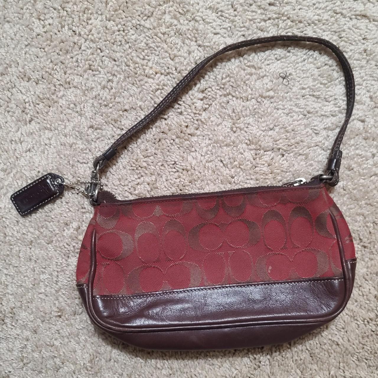 Vintage Coach Monogram Demi Pochette in a crimson - Depop