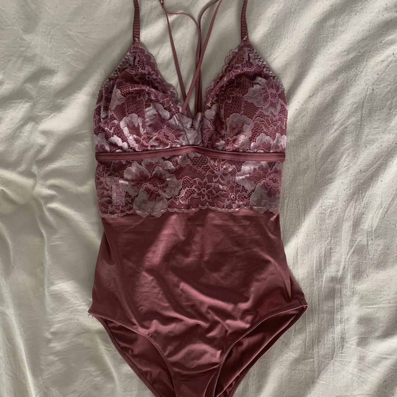 Auden Women's Pink and White Bodysuit Depop