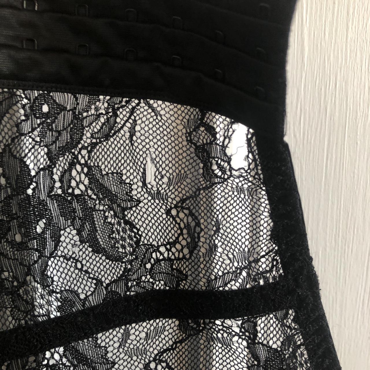 Vintage black lace corset top with eye hook back and... - Depop