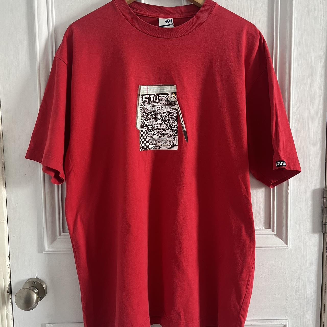 Stussy red t-shirt with notebook graphic, never seen... - Depop