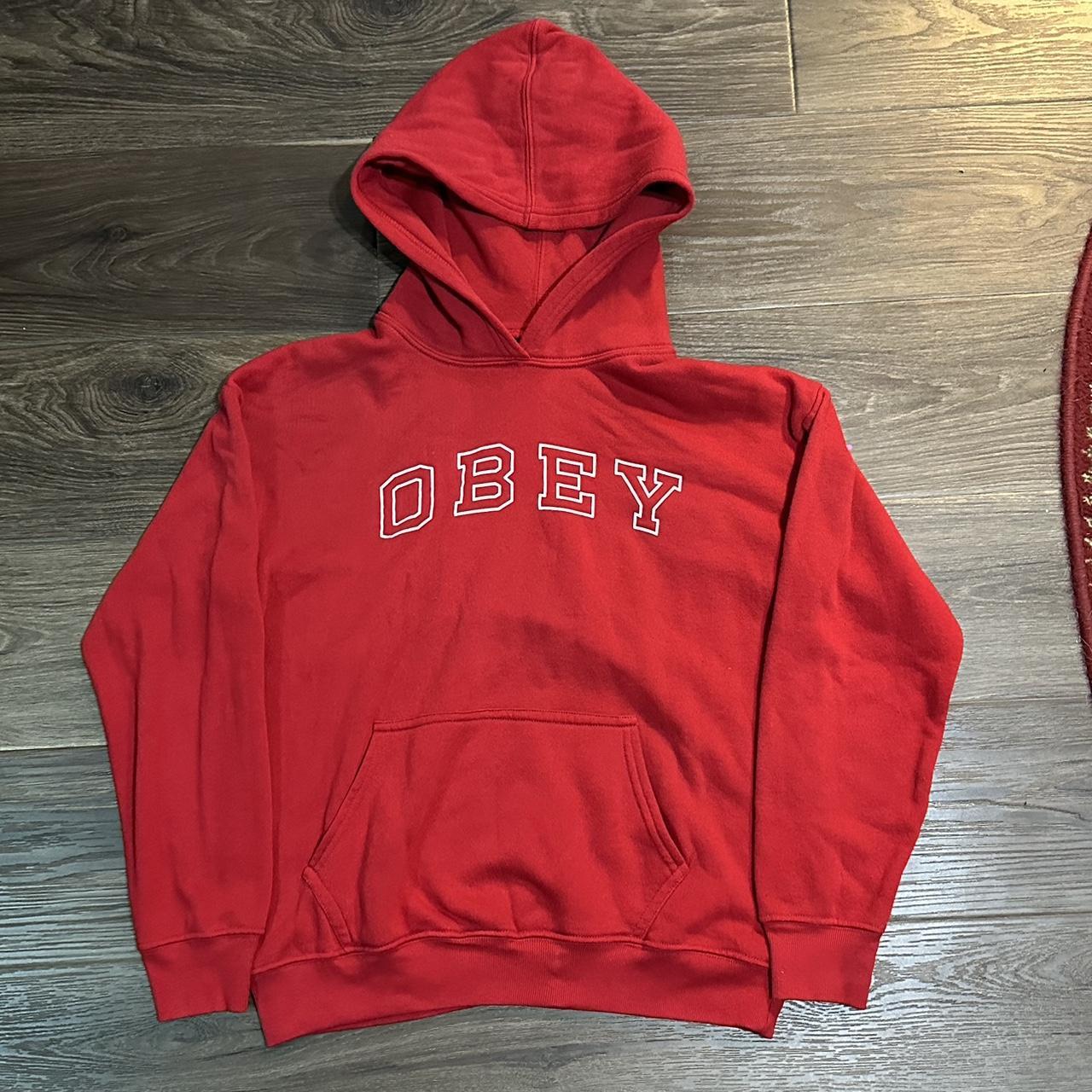 Red obey hoodie sz L fits m Bundle for free Depop