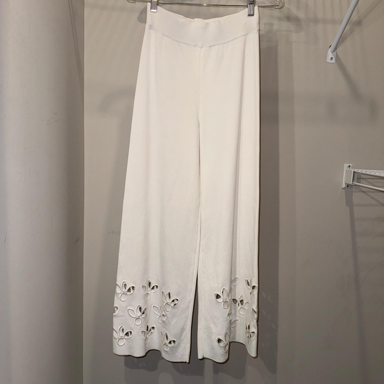 ZARA White Eyelet High Rise Wide Leg Elastic Waist... - Depop