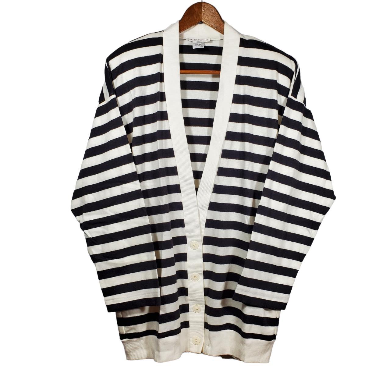 Vintage (1990s) Jones New York striped knit cardigan... - Depop