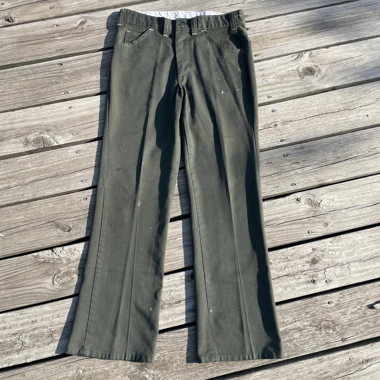 Vintage 70s olive green pleated dress pants Size:... - Depop