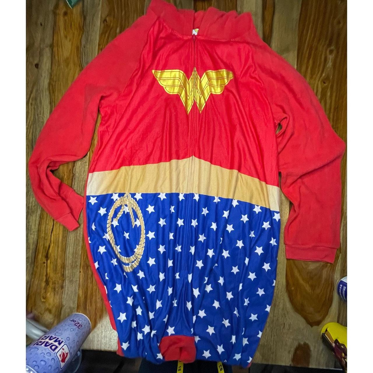 Womens XL Zip Up Wonder Woman Footed Pajamas 100%... - Depop