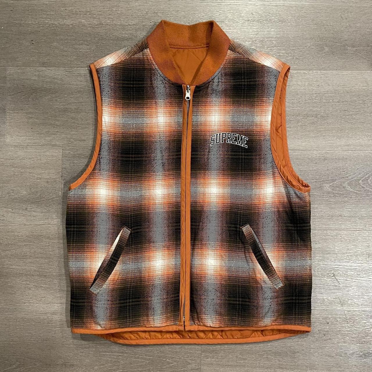 FW17 Supreme Reversible Shadow Plaid Vest Orange | Depop