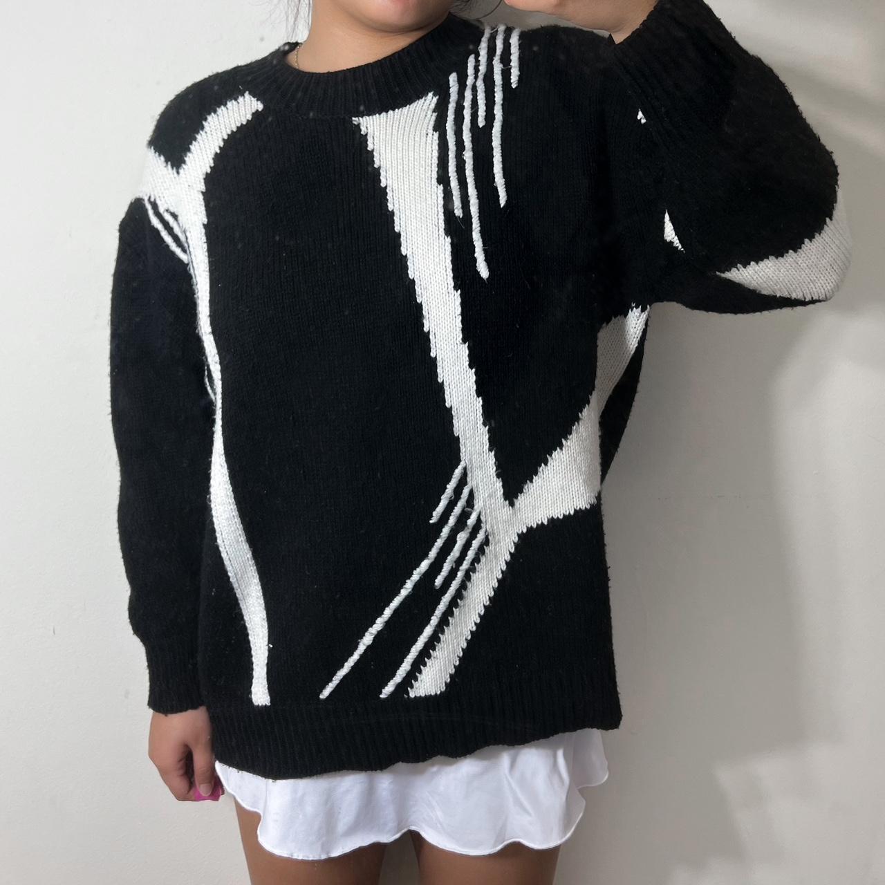 Women's Black and White Jumper Depop