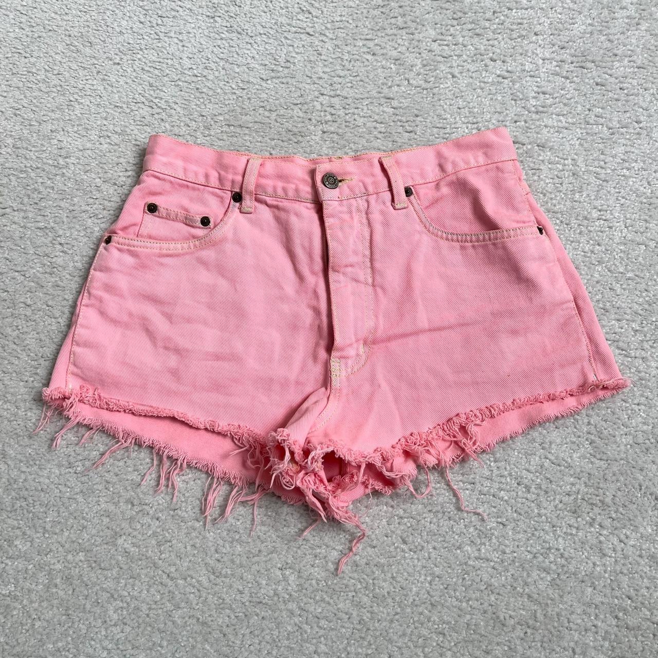 Vintage pastel pink denim shorts 28 in waist 10 in... - Depop