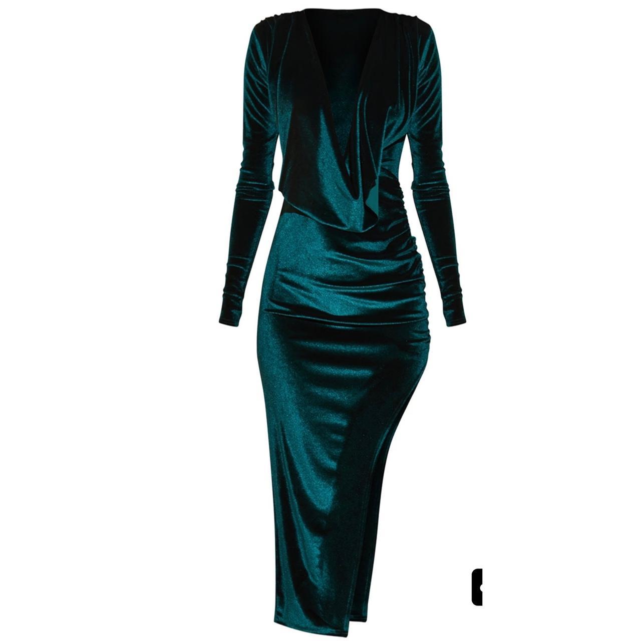 Prettylittlething Velvet Green Dress Size 10 Brand... Depop