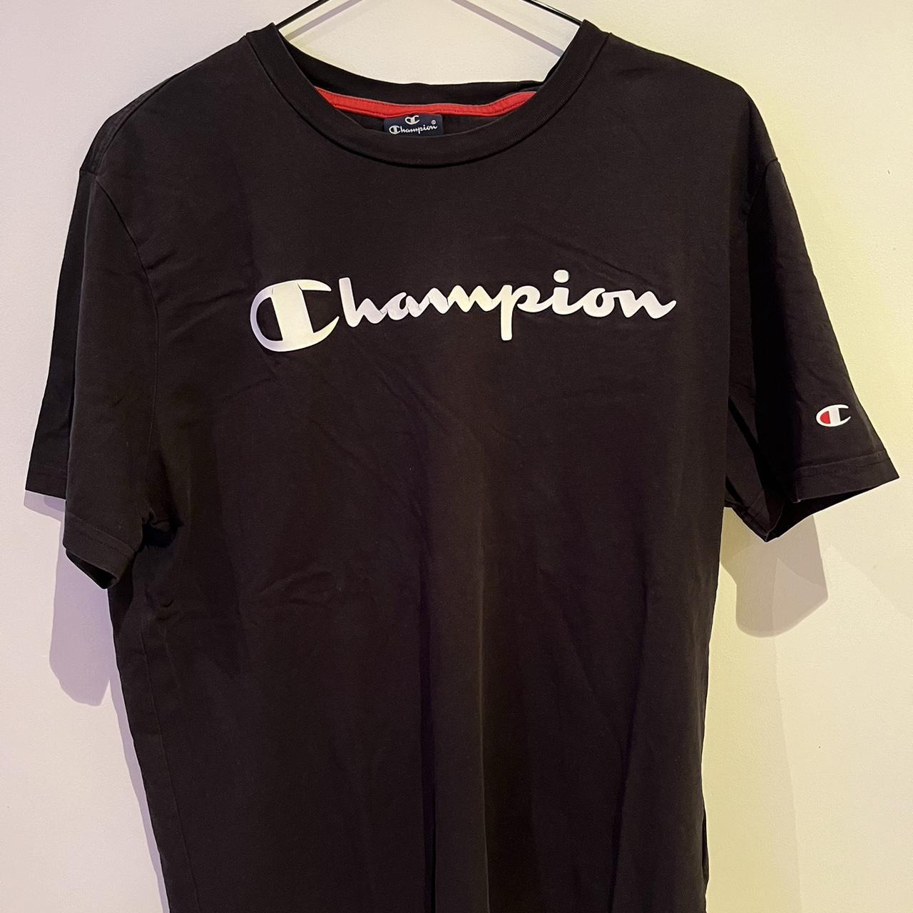 Champion Black T-shirt Size: Medium Condition: Good - Depop