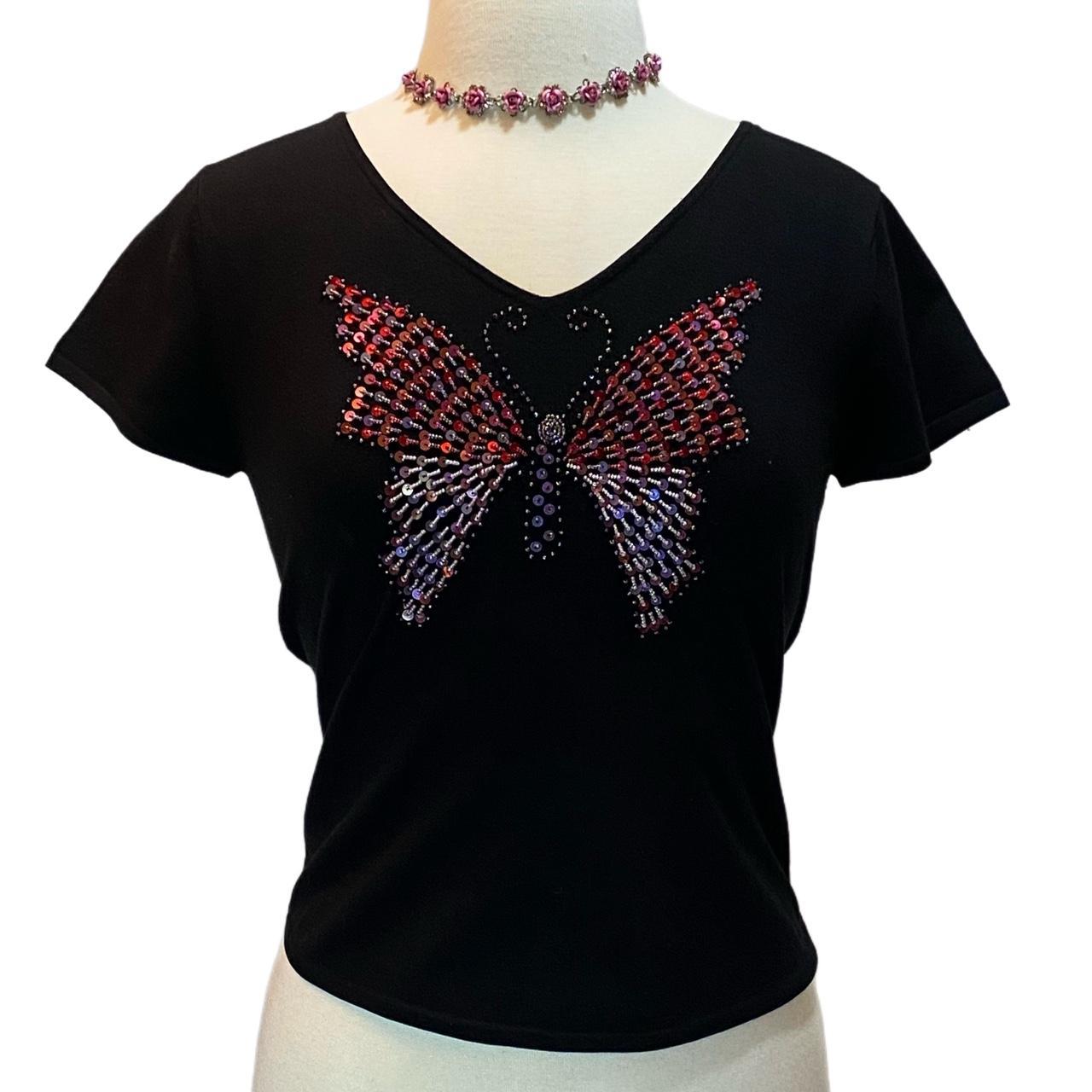 vintage butterfly beaded embroidered top 🎀 ★ no... - Depop