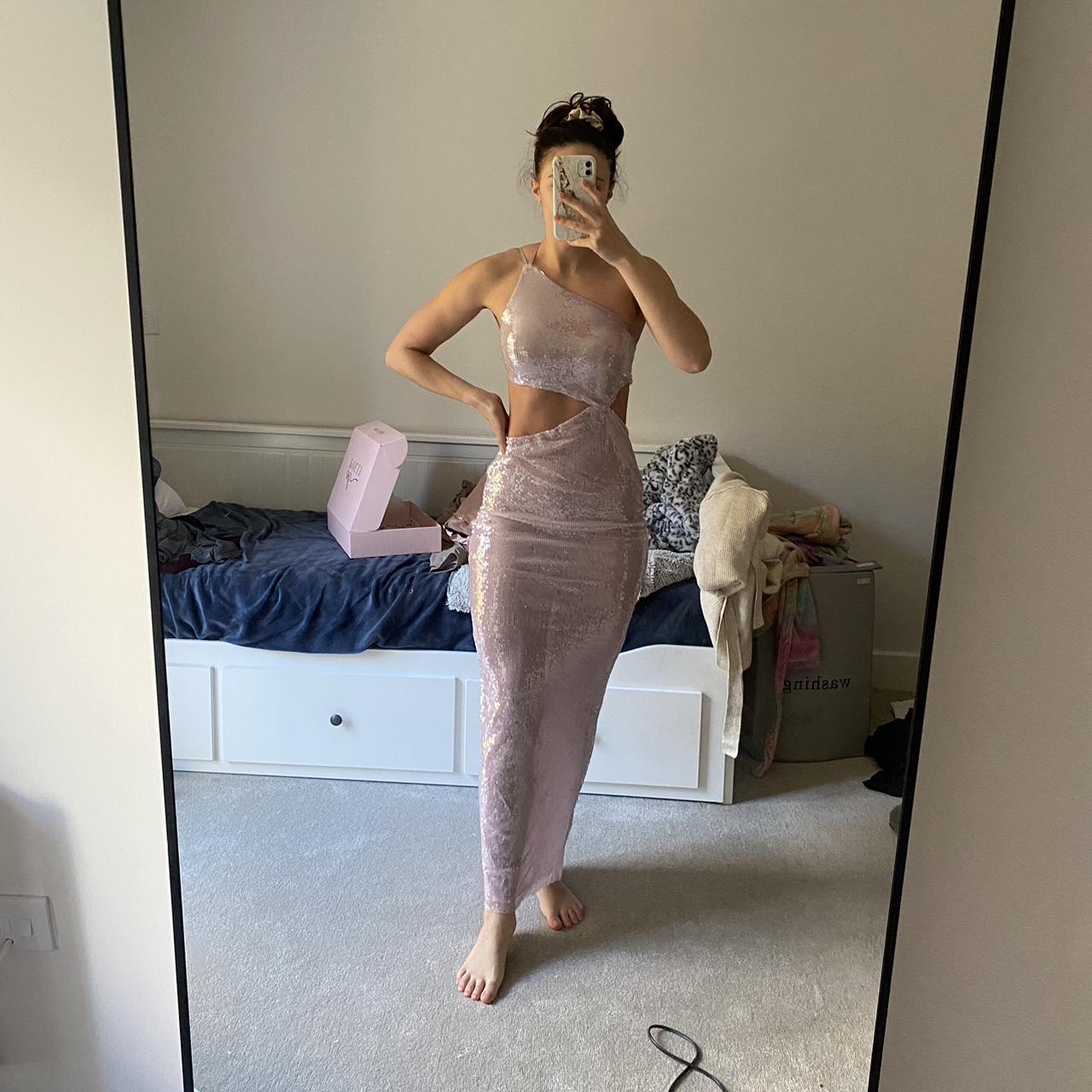 Oh Polly lilac sequin one shoulder maxi dress